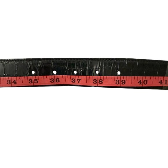 Vintage Brighton Empire Lace Black Croc Embossed Patent Leather Belt Crystals - Picture 10 of 16